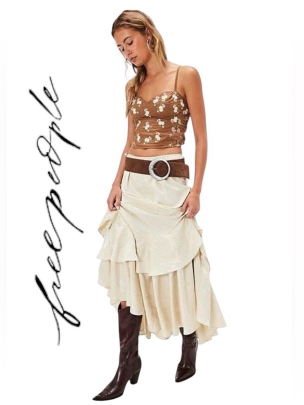 NWT Free People Wild Flowers Embroidered Bustier Brown Patt Sz:Sm Boho Crop Top